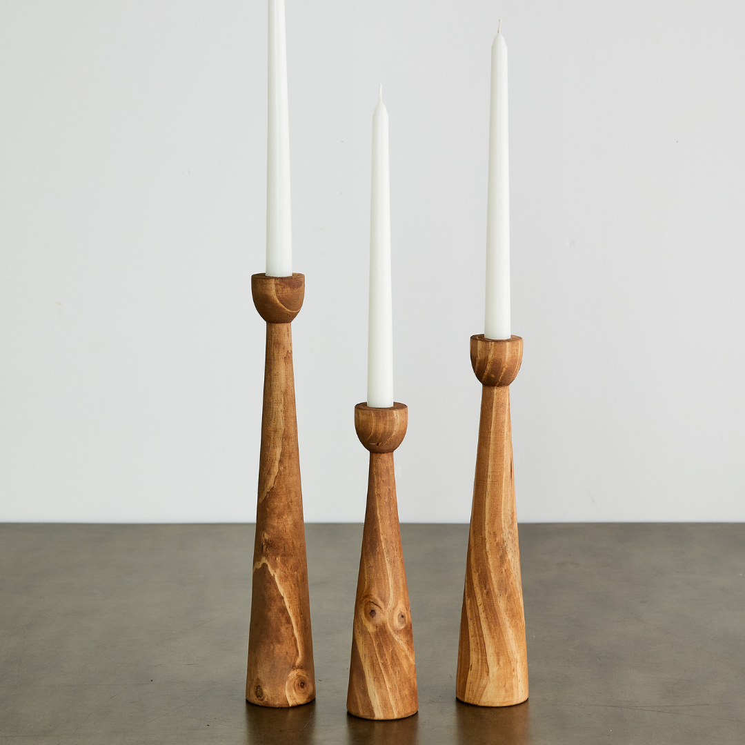 Tapered Pine Candlestick Holder