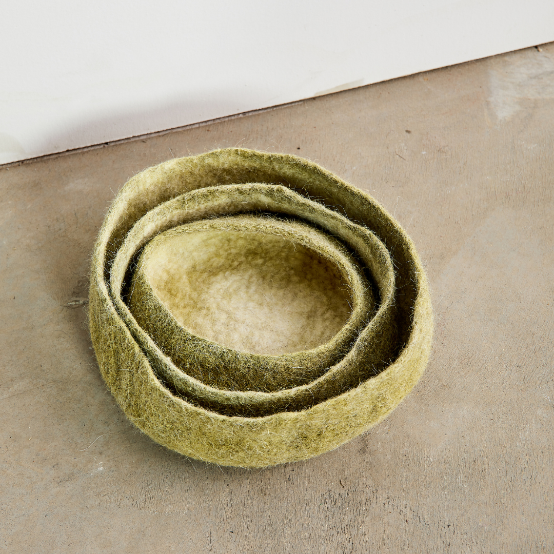 Olive Hand Felted Nesting Bowls