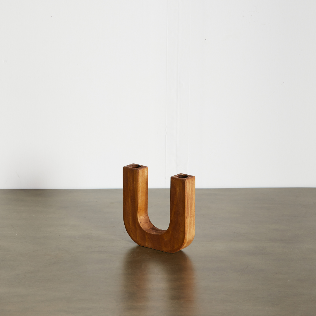 U-Shaped Pine Double Candlestick Holder