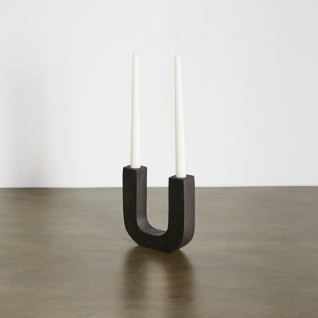 U-Shaped Pine Double Candlestick Holder