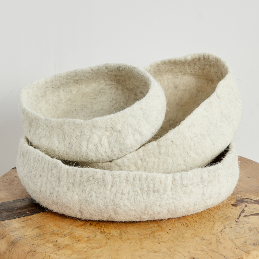 Neutral Hand-Felted Nesting Bowls