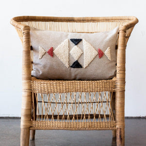 AfriScandi Horizon Pillow kanju interiors African décor handmade natural organic color accent pillow cushion throw decorative lounge comfortable comfy unique modern contemporary stylish soft accent durable minimal couch chair bed handmade luxury thick plush yarn texture punch needle knitting simplicity original embroidered South Africa quality cotton cream black white tangerine triangle diamond geometric
