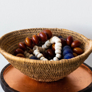 Buhera Harvest Bowls Nesting kanju interiors Intricate handwoven basket artisan natural centerpiece bowl wall décor shelf décor natural decorative accent hand made catch-all pattern geometric Firm durable cane sturdy customizable custom sizes metallic stripes indoor outdoor stylish storage bowl basket vessel catch all functional 