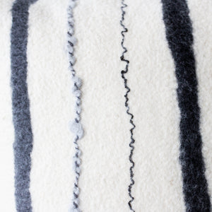 Chunky Stripe Pillow kanju Interiors African décor handmade natural organic color accent pillow cushion throw decorative lounge comfortable comfy unique modern contemporary stylish soft accent durable minimal couch chair bed luxury hand made home good gift hand felted felt merino wool mohair yarn hand dyed felting natural white charcoal grey stripes lines 