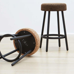 kanju interiors cork simple bar stool dark light durable sustainable mid century modern statement indoor outdoor steel base 