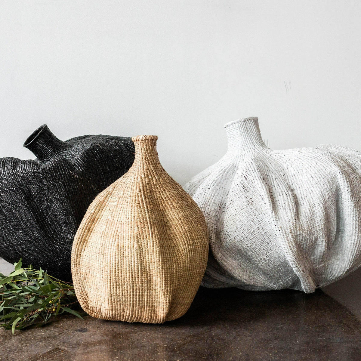 Limited Edition Black Garlic Gourd kanju interiors best seller desirable - Indoor outdoor basket floor hand woven handwoven grass modern luxury traditional durable sustainable stylish contemporary boho rustic storage home goods gift unique planter elegant eclectic ilala palm one of a kind organic shape natural wonky natural shelf table floor backyard Zimbabwe black